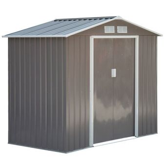 Best Buy Outsunny 7' x 4' x 6' garden storage shed outdoor patio yard metal tool storage house w/ steel floor foundation and double do offer