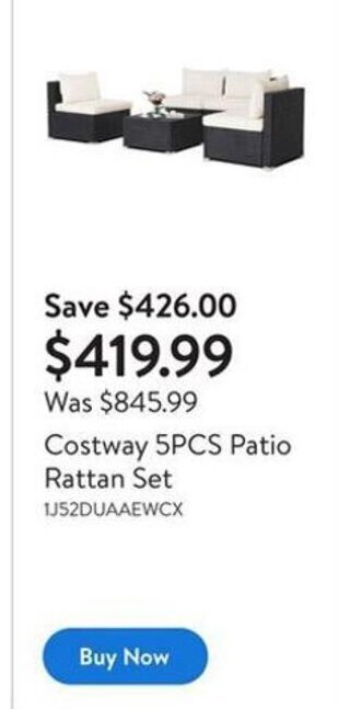 Walmart Costway 5pcs patio rattan set offer