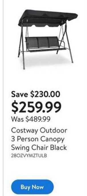 Walmart Costway outdoor 3 person canopy swing chair black offer