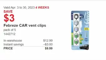 Costco Febreze car vent clips offer