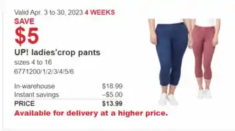 Costco UP! ladies'crop pants offer