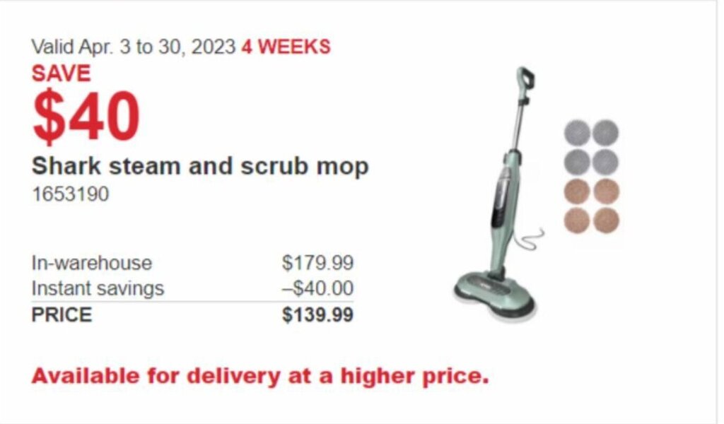 Shark steam and scrub mop offer at Costco