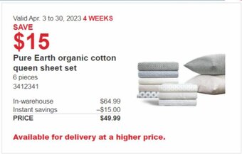 Costco Pure Earth organic cotton queen sheet set offer