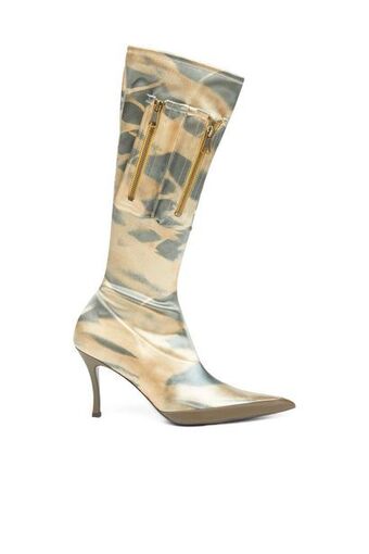 Knee-length boots in camo stretch satin