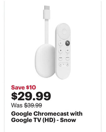 Best Buy Google chromecast with google TV (HD) snow offer