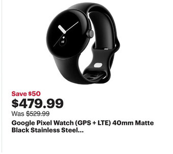 Best Buy Google pixel watch (GPS + LTE) 40mm matte black stainless steel offer