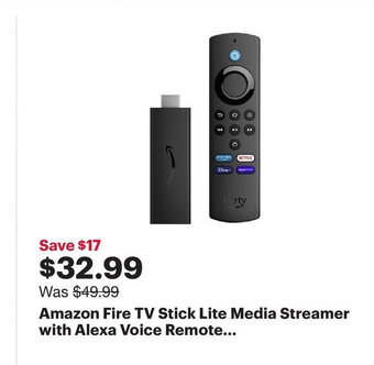 Best Buy Amazon fire TV stick lite media streamer with alexa voice remote offer