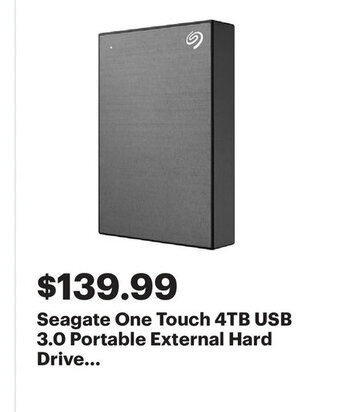 Best Buy Seagate one touch 4TB USB 3.0 portable external hard drive offer