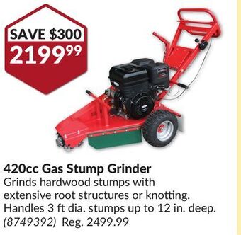 Princess Auto 420cc gas stump grinder offer