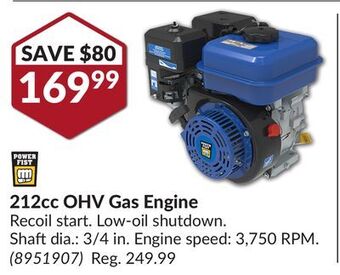 Princess Auto 212cc ohv gas engine offer