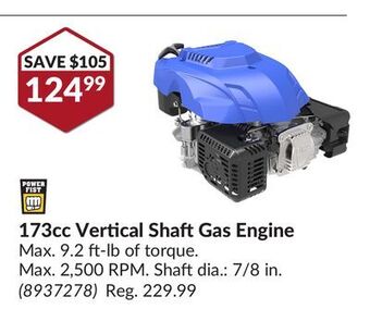 Princess Auto 173cc vertical shaft gas engine offer
