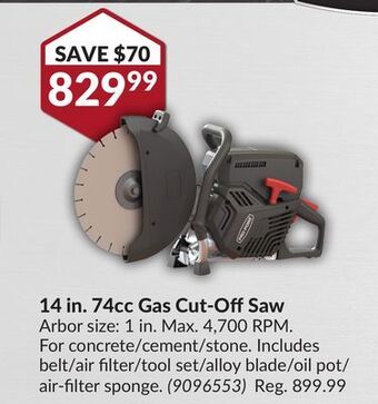 Princess Auto 14 in. 74cc gas cut-off saw offer