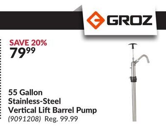 Princess Auto 55 gallon stainless-steel vertical lift barrel pump offer