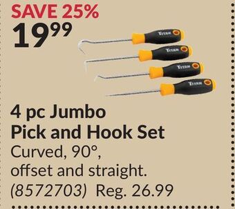 Princess Auto 4 pc jumbo pick and hook set offer