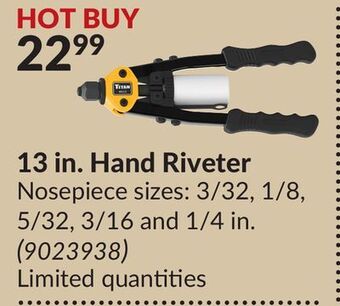 Princess Auto 13 in. hand riveter offer