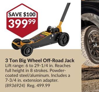 Princess Auto 3 ton big wheel off-road jack offer