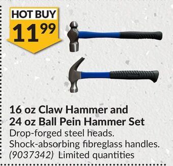 Princess Auto 16 claw hammer and 24 oz ball pein hammer set offer