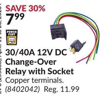 Princess Auto 30/40a 12v dc change-over relay with socket offer