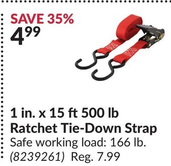 Princess Auto 1 in. x 15 ft500 lb ratchet tie-down strap offer