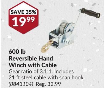 Princess Auto 600 lb reversible hand winch with cable offer