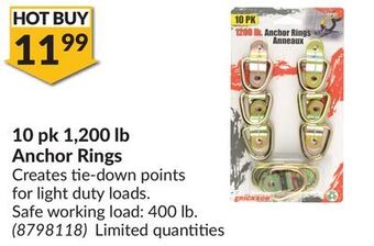 Princess Auto 10 pk 1, 200 lb anchor rings offer
