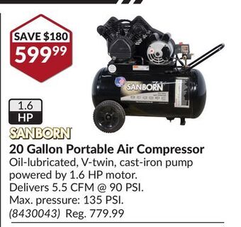 Princess Auto 20 gallon portable air compressor offer