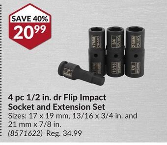 Princess Auto 4 pc 1/2 in. dr flip impact socket and extension set offer