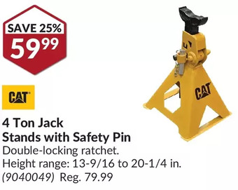 Princess Auto Cat 4 ton jack stands with safety pin offer