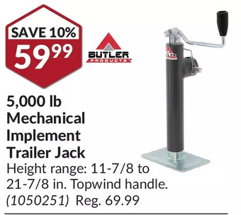 Princess Auto Butler 5,000 lb mechanical implement trailer jack offer