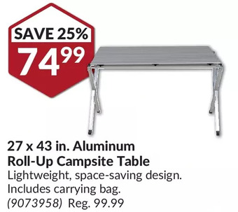 Princess Auto 27 x 43 in. aluminum roll-up campsite table offer