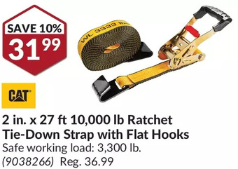 Princess Auto Cat 2 in. x 27 ft 10,000 lb ratchet tie-down strap with flat hooks offer