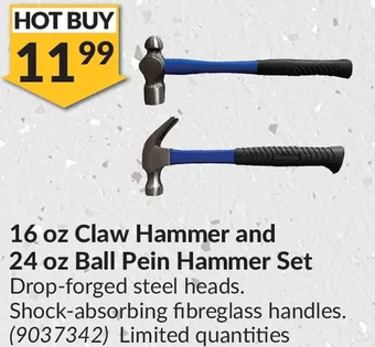 Princess Auto 16 oz claw hammer and 24 oz ball pein hammer set offer
