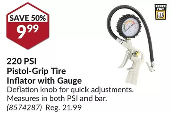 Princess Auto 220 psi pistol-grip tire inflator with gauge offer