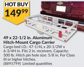 Princess Auto Erickson 49 x 22-1/2 in. aluminum hitch-mount cargo carrier offer
