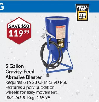 Princess Auto Power fist 5 gallon gravity-feed abrasive blaster offer