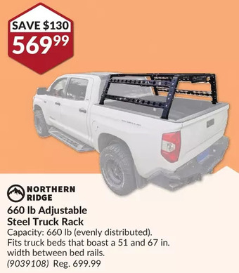 Princess Auto Northern ridge 660 lb adjustable steel truck rack offer