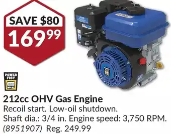 Princess Auto Power fist 212cc ohv gas engine offer