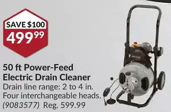 Princess Auto Pro-point 50 ft power-feed electric drain cleaner offer
