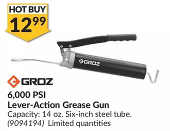 Princess Auto Groz 6,000 psi lever-action grease gun offer