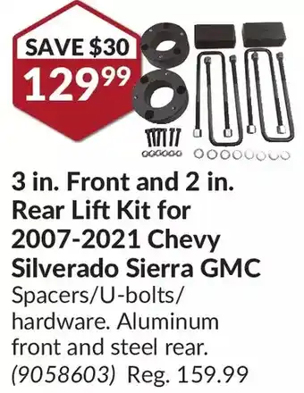 Princess Auto 3 in. front and 2 in. rear lift kit for 2007-2021 ch evy silverado sierra gmc offer