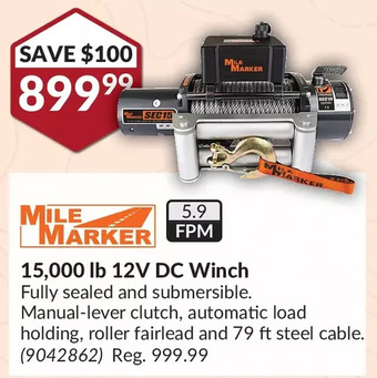 Princess Auto Mile marker 15,000 lb 12v dc winch offer