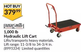 Princess Auto Blacksmith 1,000 lb hydraulic lift cart offer