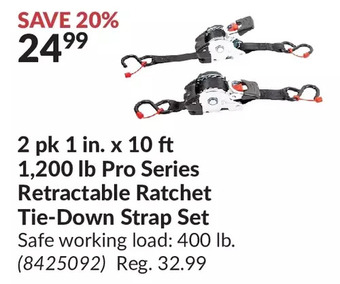Princess Auto 2 pk 1 in. x 10 ft 1,200 lb pro series retractable ratchet tie-down strap set offer
