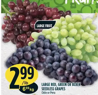 Marché Adonis Large red, green or black seedless grapes offer