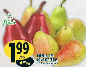 Marché Adonis Forelle, red or abate pears offer