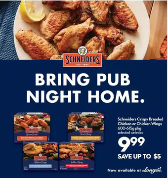 Longo's Schneiders crispy breaded chicken or chicken wings offer