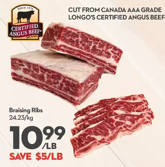 Longo's Certified angus beef braising ribs offer