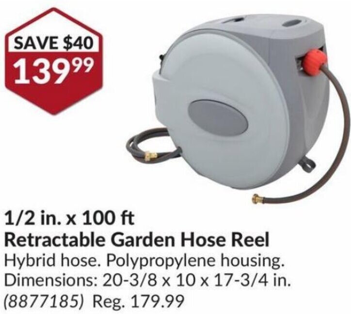 1/2 in. x 100 ft Retractable Garden Hose Reel Hybrid hose