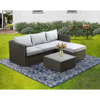 Best Buy Deckster 3-piece patio conversation set - grey brown wicker/beige cushions offer