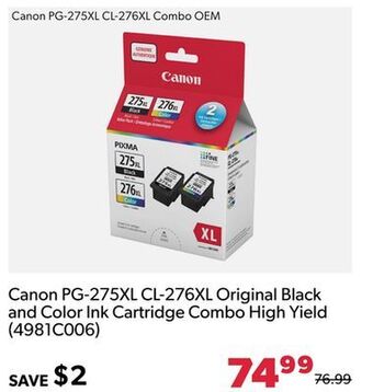 Shopper+ Canon pg-275xl cl-276xl original black and color ink cartridge combo high yield (4981c006) offer